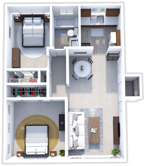 Floor plan for 2 beds, 1 bath, 660 sqft